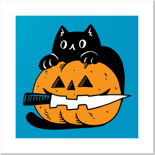 Black cat Jack o Lantern Posters and Art